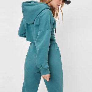 Relaxed <b>womens</b> cropped hoodie sweatsuit set with high rise jogger <b>pants</b> versatile comfortable outfit for gym lounge and travel - Product Image 4