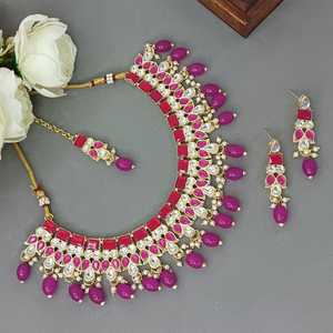 Indian Manufacturer CZ Crystal Pastel Kundan Choker Necklace <b>Earrings</b> set <b>Bridal</b> Jewelry Set for women Fashion Bollywood Jewelry - Product Image 2