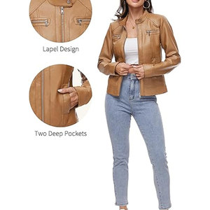 Chaqueta de mujer transpirable personalizada 2025 de cuero sólido de manga larga con relleno de algodón y decoración de agujeros para damas - Product Image 6