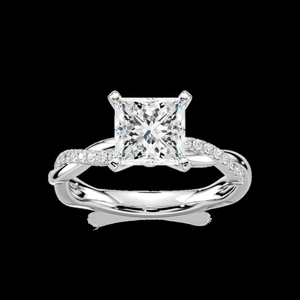 Anillo de compromiso con diamante cultivado en laboratorio de corte princesa de 1.10 quilates, certificado por IGI, oro macizo de 14k con vástago trenzado - Product Image 1