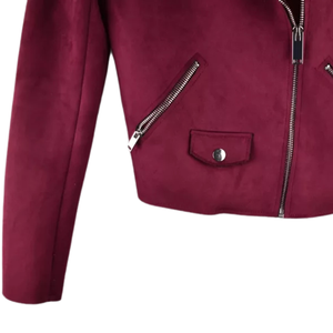 Chaqueta de motorista con cierre de cremallera de cuero de gamuza sintética para mujer Chaqueta de moda para mujer con cuello mandarín ajustada - Product Image 4