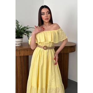 Yellow Off-Shoulder Broderie Anglaise <b>Dress</b> - Yellow - Product Image 3