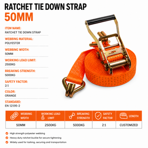 Container <b>Cargo</b> Lashing Ratchet Strap Polyester 50mm 3000kg Heavy Duty Construction for Logistics Load Securing OEM Service - Product Image 4