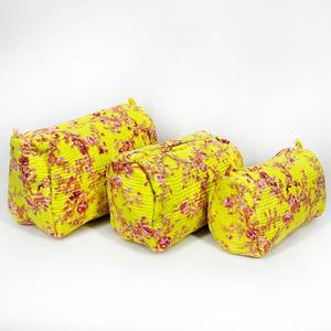 Vintage Durable Cotton Pouch <b>Set</b> with Zipper Closure-Vibrant Yellow & for Floral Print Travel & for Bags (Water Resistant) - Product Image 3