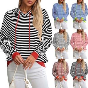 Ropa de calle 2025, sudaderas con capucha de manga larga a rayas para mujer, sudaderas con capucha holgadas informales para mujer - Product Image 1
