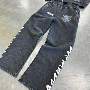 Ensemble survêtement personnalisé Aicd Wash Vintage recadrée avec fermeture éclair à capuche Jogger Pantalon de survêtement empilé en détresse et survêtement à capuche pour hommes - Product Image 4