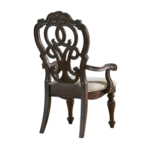 Chaise de salle à manger en bois massif avec accoudoirs et siège en tissu doux, design équilibré pour les salles à manger décontractées et formelles - Product Image 4