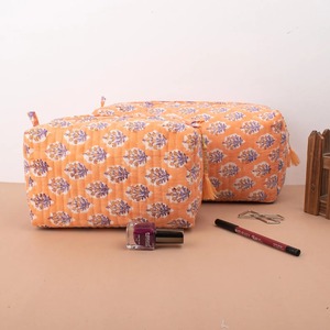 Sacs à cosmétiques en coton écologique avec fermeture éclair, imprimés à la main, résistants à l'eau, lavables, réutilisables, vintage, pour le voyage et le maquillage - Product Image 3