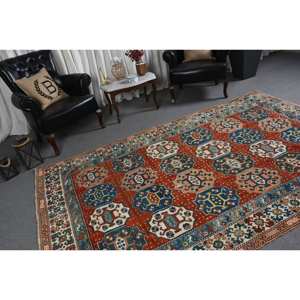 Vintage Turkish Wool <b>Rug</b> Red Blue Oversized Boho Area <b>Rug</b> 59 X 92 ft Patchwork Pattern Rectangle Hallway 10mm <b>Thickness</b> Latex - Product Image 2