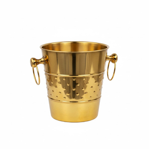 Seau à glace traditionnel en laiton finition dorée pour la maison, les événements, les fêtes, les bars, refroidisseur à vin, seau à glace avec poignées en anneau - Product Image 1