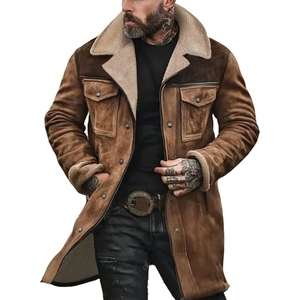 Veste en daim pour homme avec doublure en fourrure chaude, manteau d'hiver vintage - Product Image 1