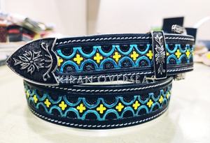 Cinturón occidental personalizable de piel de vaca auténtica para hombre, herramientas grabadas a mano turquesa, aleación de calidad DD para hombre y mujer - Product Image 3