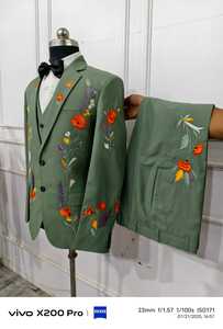 Costume de mariage vert 3 pièces pour homme, en coton de qualité supérieure, avec broderie lever du soleil, tenue Western Country Prom Party Cocktail - Product Image 5