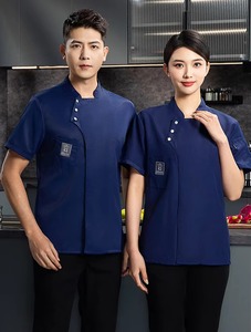 แจ็กเก็ตเชฟร้านอาหารแขนสั้นใช้ได้ทุกเพศเครื่องแบบงานปิดกระดุมสำหรับร้านเบเกอรี่คาเฟ่บริการจัดเลี้ยงอาหาร - Product Image 5