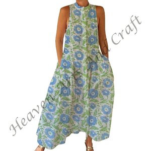 Combinaison décontractée d'été 100% coton, imprimé floral à la main, tissage doux avec fermeture éclair pour le printemps/été, adultes BPJS060 - Product Image 2