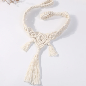 Boho <b>Macrame</b> Curtain Woven Ties -White Farmhouse Curtain Tie Backs Made of Hand-Woven Cotton Rope Window Decor - Product Image 2