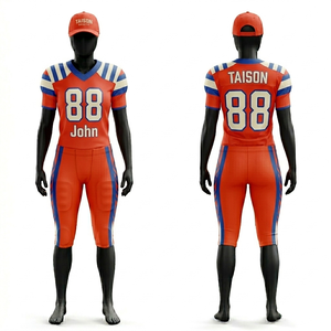 Uniforme de Fútbol Americano Premium para Mujer, 260 GSM, Poliéster y Spandex, Naranja y Azul con Franjas en los Hombros, Logotipo Personalizado por Sublimación - Product Image 1