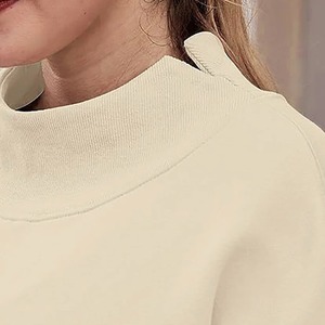 Diseño personalizado sudaderas de las mujeres parte inferior acanalada ajuste regular propio de su pantalla de impresión cuello falso mujeres de punto otoño prendas de vestir OEM - Product Image 5