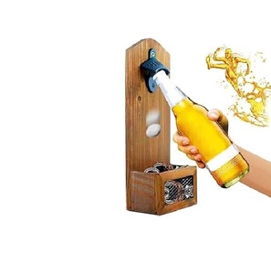 Ouvre-bouteille mural fait à la main au look antique avec attrape-bouteille essentiel en bois Ouvre-bouteille de bière fabriqué en Inde - Product Image 6