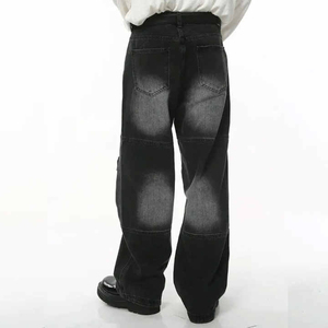 กางเกงยีนส์ขาตรงแบบคลาสสิกสำหรับผู้ชายกางเกงยีนส์100% ผ้าฝ้ายสีดำทรงหลวมสไตล์สตรีท - Product Image 3