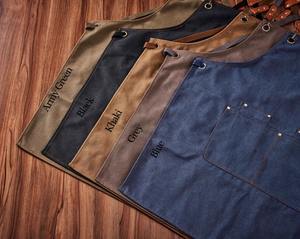 Luxury Adjustable Canvas & <b>Leather</b> <b>Aprons</b> Kitchen Accessories Chef Cooking Washable Welder BBQ <b>Apron</b> with Pockets AAA-0021D - Product Image 6