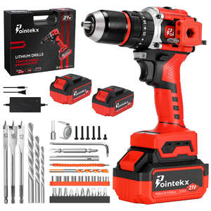 Trapano a Percussione Pointekx 21V Brushless con Mandrino da 13mm, Batteria 3.0Ah, Rosso e Nero, Utensile Elettrico Professionale per Uso Domestico - Product Image 1