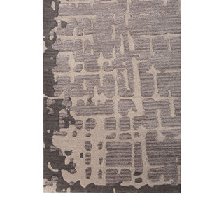 Alfombra de Lana y Viscosa Tejida a Mano en Gris y Negro con Diseño Abstracto de Rayas Rectangulares para Sala de Estar, Modelo TR-15282 - Product Image 4