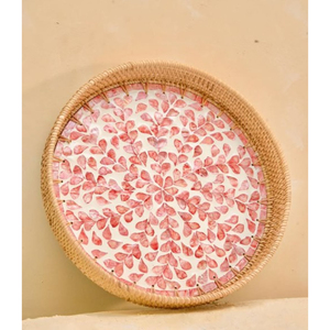 Plateau de service rectangulaire en rotin naturel vintage nacre incrustation florale solide pour la décoration de la table à manger de la maison et de la restauration - Product Image 6