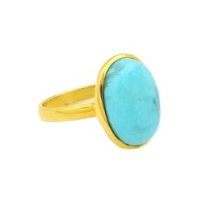 Vente chaude 10x14mm véritable Kingman Arizona Turquoise plaqué or 18 carats 925 bague en argent Sterling délicate de forme ovale pour les fêtes - Product Image 1