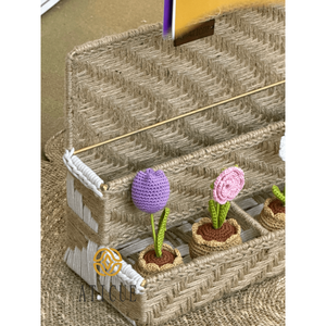 Boîte de rangement décorative en jute et coton tissée à la main de 12 x 6 x 10 pouces pour le salon - Product Image 2