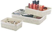 Ensemble de paniers de rangement multi-usages AFOSSA PP rectangulaires moulés par injection en 3 pièces, bacs de rangement durables pour le maquillage, les bijoux, le bureau