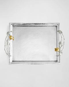 Plateau de service de table de luxe, style victorien, plateau de service perforé plaqué, acier inoxydable et laiton, plat décoratif - Product Image 4