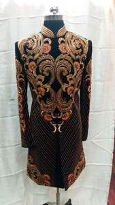 Elegante elegante pesado Zari bordado negro Sherwani vestido a juego zapatos transpirables de talla grande ropa de fiesta/traje de boda para - Product Image 2