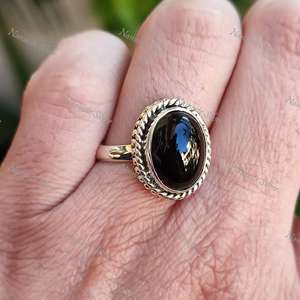 925 Sterling Silver Black Onyx <b>Ring</b> Natural Black Gemstone Handmade Oval <b>Statement</b> Promise Jewelry July Birthstone Gift Idea - Product Image 6