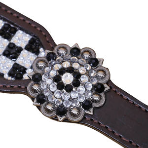 Serre-tête en cuir occidental et collier de poitrine strass décorés ensembles de tack bling à carreaux noirs et blancs fabricant personnalisé - Product Image 5