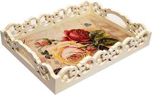 Plateau de service de forme carrée au design exclusif et moderne en bois avec poignées en métal accessoires de cuisine nouveauté - Product Image 2