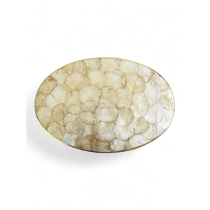 Modern Oval Capiz <b>Placemat</b> with Organic Texture <b>for</b> Calm <b>Table</b> Decor and Everyday Home Use From Vietnam - Product Image 2