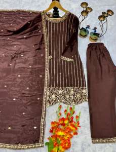 Nouveauté Tenue de soirée Palazzo de créateur avec haut et broderie fantaisie Dupatta, tenue élégante pour femme, fournisseur en gros - Product Image 4