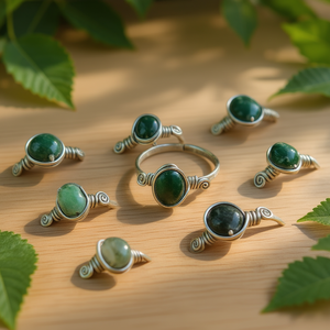 Silver Plated Trendy Fashion <b>Rings</b> with Green Stone Detail for Resale Collections - Product Image 3