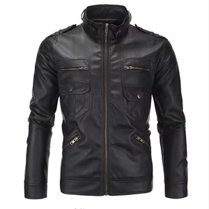 Veste en cuir pour homme de haute qualité, col montant, style motard, vêtement d'extérieur décontracté et tendance, vente en gros OEM - Product Image 4