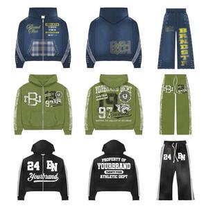 Pantalon de survêtement unisexe lavé à l'acide 100% coton avec broderie Rhinestone Baggy Fit sérigraphie personnalisée ODM de style déchiré pour hommes - Product Image 1