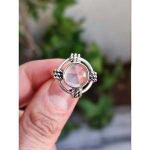 925 Solid Sterling Silver Handmade Women's <b>Ring</b> with Natural Rose <b>Quartz</b> Cut Pink Gemstone Fine Fashion for Valentine's Day - Product Image 2