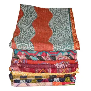100% hữu cơ cổ điển kantha bông QUILT 55*85 inch handmade hoa mẫu Linen ném mềm mại và thoải mái từ Ấn Độ - Product Image 1