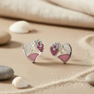 Pendientes de Plata 925 con Forma de Corazón Rosa, Pendientes de Diamantes con Corte de Pera, Oro Rosa, Oro Blanco, Joyería de Moda Chapada en Oro para Mujer - Product Image 2