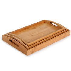 Plateau de service en bois rectangulaire de haute qualité pour le petit déjeuner Dessert Plateau en bois d'acacia avec poignée en métal - Product Image 3