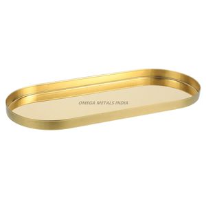 La bandeja de servicio ovalada Dorada más vendida con acabado pulido y diseño elegante, perfecta para una decoración elegante y entretenida para el hogar - Product Image 5