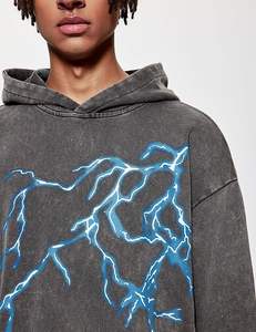 Sweat à capuche pour homme, 100% coton, lavage à l'acide, design personnalisé, style streetwear oversize, hiver, impression unie, logo brodé personnalisé - Product Image 5