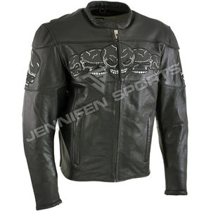 Veste de Moto pour Homme avec Crânes Impression Cuir de Vachette Véritable Poches Latérales Fermeture à Glissière Doublure Intérieure Matelassée - Product Image 2