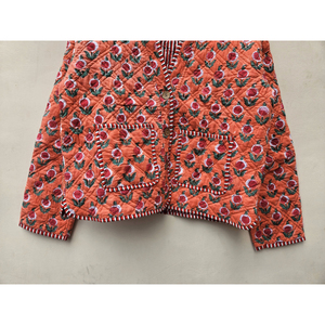 Chaqueta acolchada de algodón con estampado de bloque Floral Vintage hecha a mano india para mujer, forro de lino suave, ajuste de estilo bohemio para Otoño e Invierno - Product Image 5