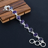 Pulsera de Plata de Ley 925 con Amatista Natural en Bruto y Oro, Hecha a Mano, Estilo Étnico Clásico, Unisex, para Amistad o Uso Cristiano